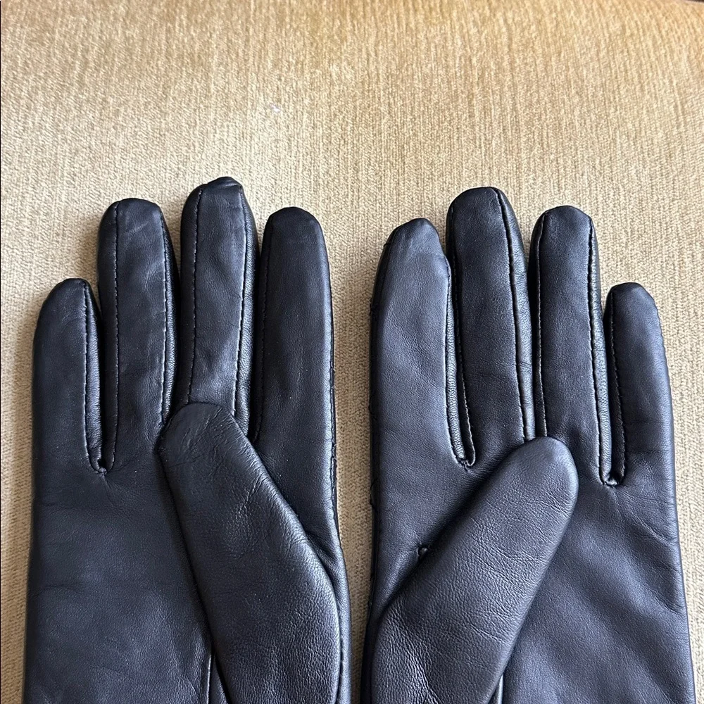 Dennis Basso Black Quilted Leather Gloves with Buttons Women's Size S